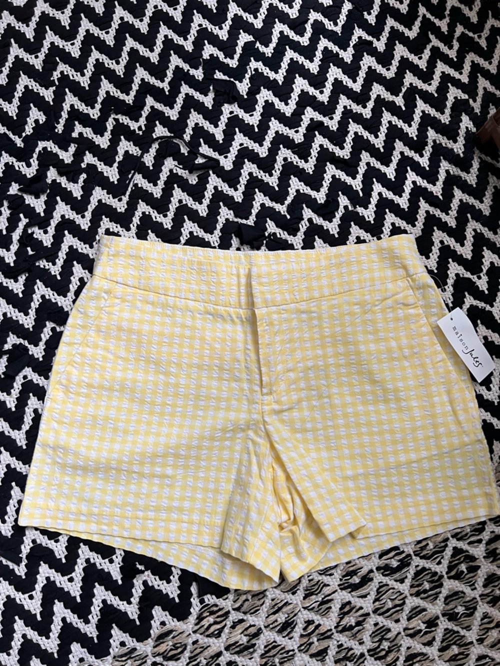 Maison Jules Yellow and White Gingham Shorts